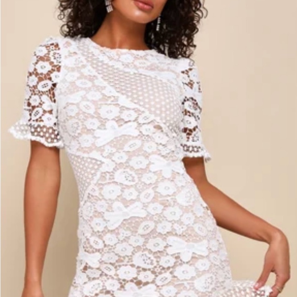 Lulu's White Puff Sleeve Sheath Dress
